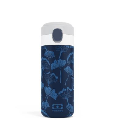 MONBENTO - Insulated Bottle MB Pop Ginkgo - 360ml - Leakproof - Hot/Cold Up to 12 Hours - Small Water Bottle for Kids School/Park or for Adult to Slip into Handbag - BPA Free Food Grade Safe - Blue Graphic Ginkgo