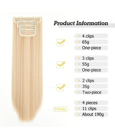 YDDM 24-Inch Clip-In Hair Extensions - Smooth Synthetic Hair Realistic Full-Head Look Affordable & Easy to Use - Perfect for Women (4pcs 613h22#) - Buy Online on GoSupps.com