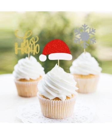 24Pcs Christmas Gender Reveal Cupcke Topper Glitter Christmas Hat Wreath Cupcake Topper for Winter Christmas - Buy Online on GoSupps.com