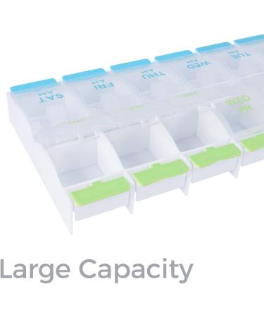 BYVOV AM PM 7 Day Pill Organizer - Large Weekly Travel Case for Vitamins Supplements & Medications - Twice a Day Medication Reminders - Buy Online on GoSupps.com