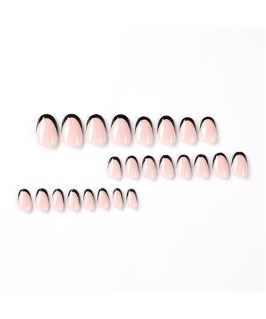 Shop Medium French Tip Press-On Nails - Black Mandrel False Nails | 24-Pack Short Acrylics with Adhesive Stickers - Buy Online on GoSupps.com