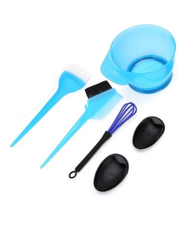 6pcs Hair Dyeing Kit Hair Dye Bowl Dyeing Brush Dyeing Comb Stirrer Ear Covers Salon Hair Dye Tool(Blue)