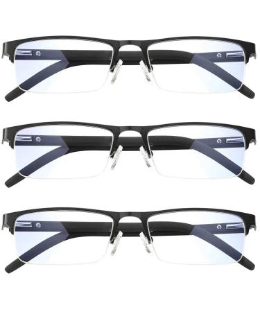 Anourney 3-Pack Reading Glasses for Men Lightweight Metal Half Frame Blue Light Blocking Computer Readers Filter UV Ray/Computer Glare with Spring Hinge Eyeglasses(3PCS Black +2.5) 3 Pack(black) 2.5 x