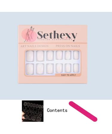 Sethexy Short Square White False Nails - Glossy Pure Color Collection | 24Pcs Full Cover Press on Acrylic Stick on Nails for Women and Girls - Buy Online on GoSupps.com