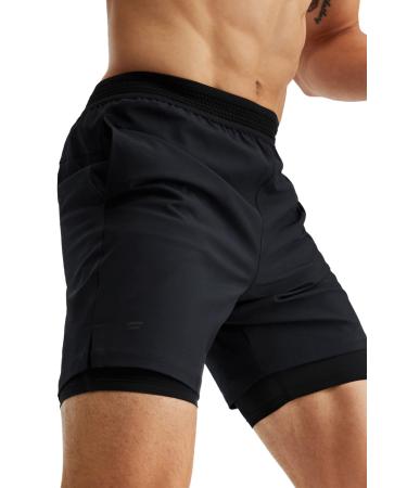 Fabletics Men's The Fundamental Short (Lined), Workout, Running, Training, Gym, Yoga, Ultra Lightweight, Athletic, Shorts 7" inseam X-Large Black
