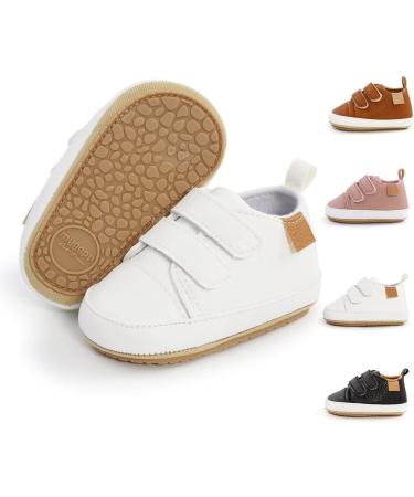 Sonsage Infant Baby Oxford Shoes | Pu Leather Lace-Up Anti-Slip Trainer | Rubber Sole Toddler First Walking Sneakers 12-18 Months | D White - Buy Online on GoSupps.com