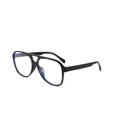 Feiedy retro 70s 80s blue light filter glasses Women without strength computer glasses men blue light blocking glasses pc gaming glasses B2888 black frame 60 millimeters