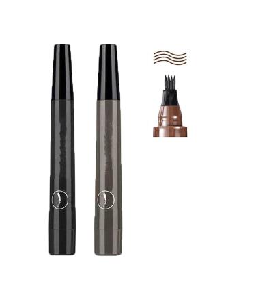 2pcs Magical Precise Waterproof Brow Pen,Revolutionary Eyebrow Pencils,Upgrade 4 Prong Tip Brow Pen,3d Microblading Eyebrow Pen,Fine Stroke Eyebrow Liner Creates Natural. (Ash brown+Black)