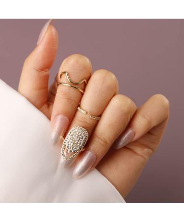 Rumtock Crystal Beads Bling Finger Tip Gold Protective Ring Open Size Boho Jewelry for Women Girls Nail Cap Art Jewelry Gold Style 2