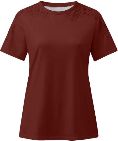 Women's Summer Casual Cold Shoulder T Shirt - Lace Crochet Hollow Out Short Sleeve Top | Solid/Colorblock Loose Blouse - Size Medium - Buy Online on GoSupps.com