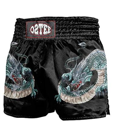 O2TEE Unisex Dragon Tiger Traditional Styles Muay Thai Shorts for Men Women Dragons Black XX-Large