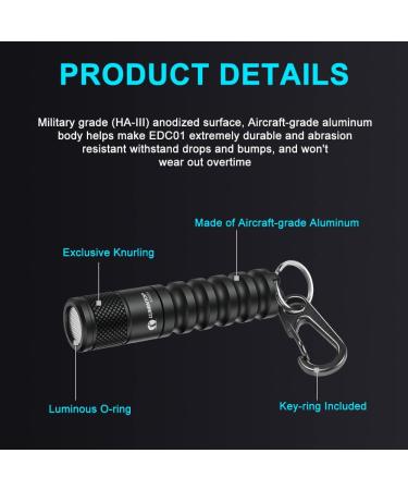 LUMINTOP EDC01 Keychain Flashlight - 200 Lumens, Pocket Size, 36 Hours Long Lasting, IPX8 Waterproof - Black - Buy Online on GoSupps.com
