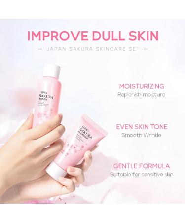 Sakura Skincare Gift Set - 5pcs Travel Kit with Cleanser Toner Serum Eye Cream & Face Cream for Women & Girls | International Shipping - Buy Online on GoSupps.com