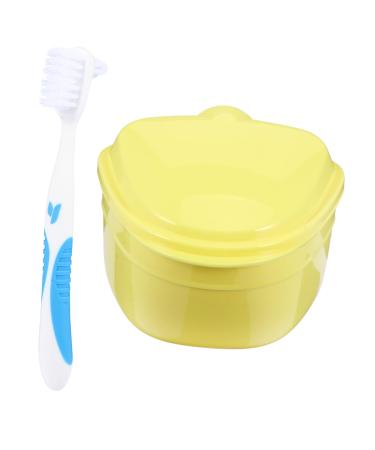 Healeved prosthesis nursing box prosthesis container bathing containers for denture prostheses prosthesis brush with case denture tablet tablets prosthesis cleaning brush travel plastic dentures holder yellow 8x7.5cm