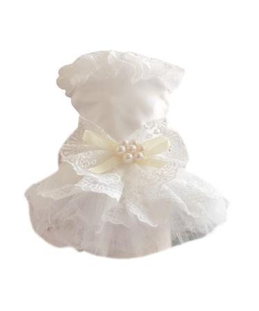 Dog dress sweet bowknot little dog rock dog wedding lace Doggie party girl with bowknot cat clothing puppy festival skirts pet dog dog tutu skirts dog dress dress m white