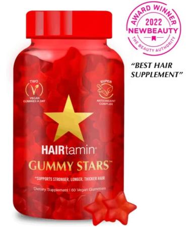 HAIRtamin Vegan Gummy Stars Hair Growth Vitamins 60 Count - Non-GMO & Natural Biotin Supplement for Healthy Hair, Skin & Nails - Buy Online on GoSupps.com