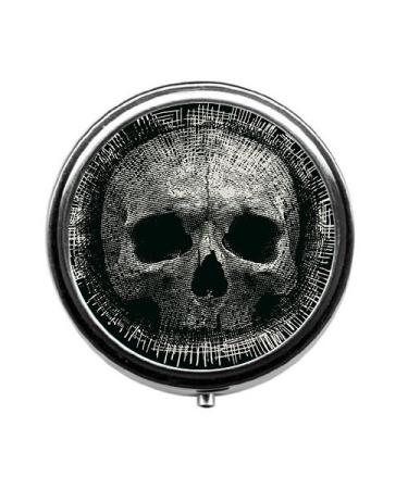 Skull Custom Fashion Round Pill Box Medicine Tablet Holder Wallet Organizer Pill Box for Purse Bronze Tone