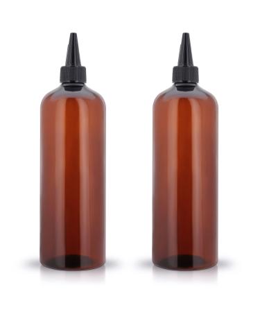 Cosywell Applicator Bottle for Hair Squeeze Bottle 2 Pack 16 Ounce Oil Bottles for Hair Dye Bottle with Cap PET Plastic Refillable Bottles Brown