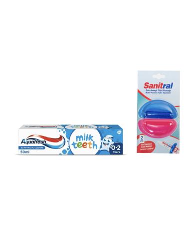 Aquafresh Milk Teeth Babies Toothpaste 50ml+ Sanitral Toothpaste Tube Squeezer (Set of 2) 0.50 g (Pack of 2) 1.0