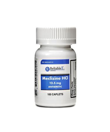 RELIABLE 1 LABORATORIES Meclizine HCL 12.5 mg Caplets - Prevent nausea, vomiting, and dizziness caused by motion sickness (100 Caplets, 1 Bottle) 100 Count (Pack of 1)