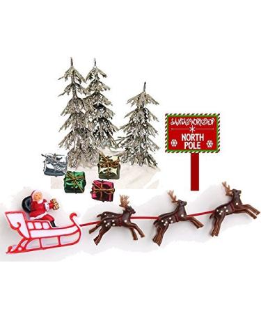 CakeSupplyShop Mini Santa Sleigh and Reindeer Miniature Christmas Holiday Trees & Presents Cake Decoration Topper Toys