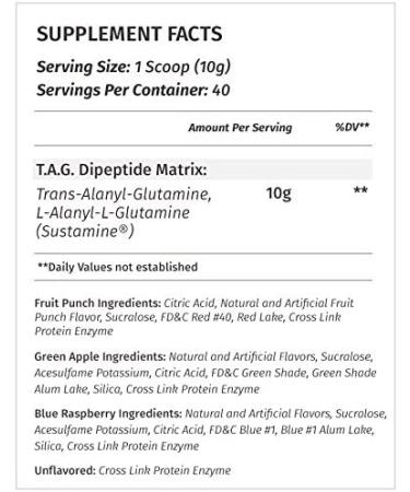 Metabolic Nutrition TAG Trans Alanyl Glutamine 400g Powder - Fruit Punch Pre/Intra/Post Workout Supplement - Buy Online on GoSupps.com