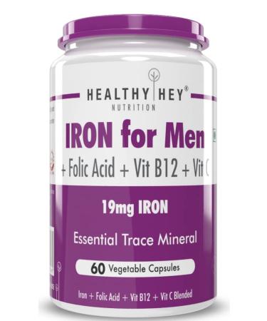 Sheltr Iron Supplement for Men -100% Chelated - with Vitamin B12 Folic Acid & Vitamin C for High Absorption (60 Veg Capsules)