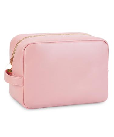 Wandering Nature Large Makeup Bag Toiletries Bag for Women Travel Cosmetic Bag with Handle and Slip-in Pockets Eco Vegan Leather Pink (Patent Pending) Pink L