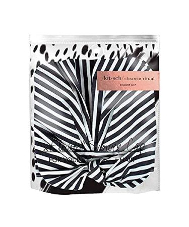 Kitsch Luxury Waterproof Reusable Shower Cap for Women with Long Hair - Black and White Stripe | Fashionable and Practical - Buy Online on GoSupps.com