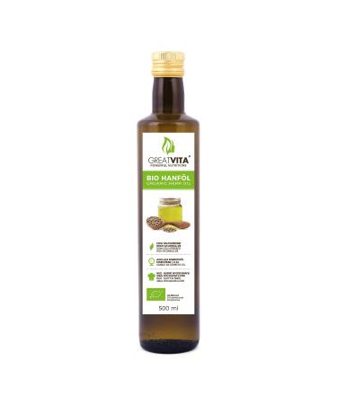 GreatVita organic hemp oil 100% pure & cold pressed 500ml hemp seed oil with high content of omega 3 & 6 fatty acids - Buy Online on GoSupps.com