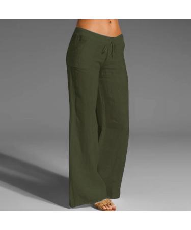 Dazlor Linen Pants for Women | High Waist Drawstring Beach Pants | Casual Summer Wide Leg Trousers in Green | Petite to Plus Size | X-Large - Buy Online on GoSupps.com