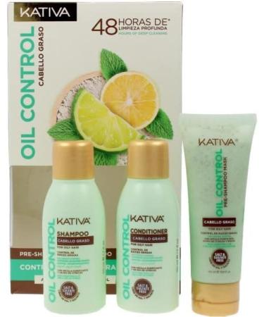  KATIVA Kativa Oil Control Kit for Oily Hair 3 x 50 ml | Contains: pre-shampoo shampoo and conditioner | Controls oily partings | Purifying Clay a blend of citrus fruits and menthol - Buy Online on GoSupps.com