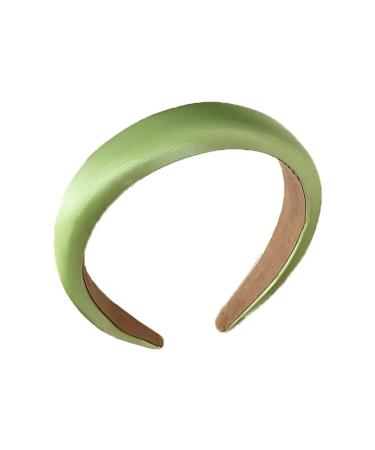 Forsylvanas Jewelry Satin Padded Headbands for Women Vintage Solid Color Silk Luster Headband Thicken Sponge Non-slip Wide Hairbands Girls Hair Accessories (Green)