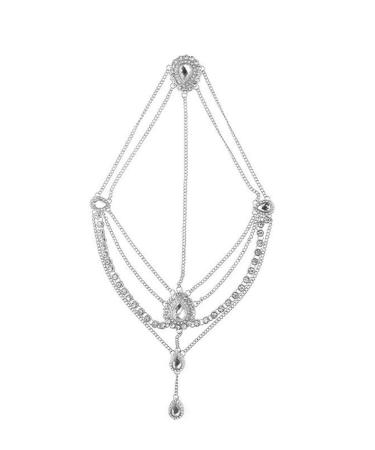 Bohemian Rhinestone Teardrop Head Chain for Women - Silver Wedding Headpiece - Buy Online on GoSupps.com