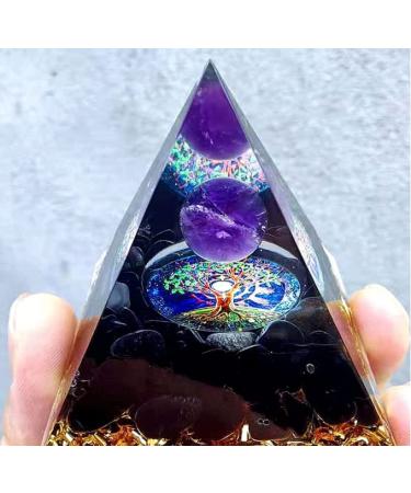 VNSTKWW Moonstone Crystal Orgone Pyramid Ogan Crystal Energy Tower Nature Amethyst Obsidianite Reiki Chakra Crushed Stone Flower of Life Crystal Orgonite Healing Chakra Pyramid Gift for Friend Orchid