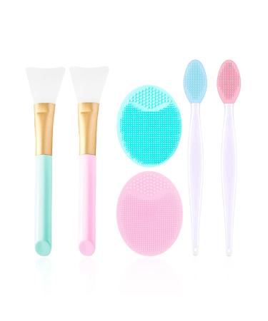 2PCS Silicone Face Mask Brush 2PCS Face Scrubber and 2PCS Exfoliating Lip Brush