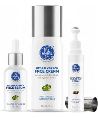 The Moms Co. 24 Hour Skincare Starter Kit With Natural Vita Rich Face Cream 25ml Vitamin C Face Serum 8ml And Under Eye Cream 15g - Buy Online on GoSupps.com