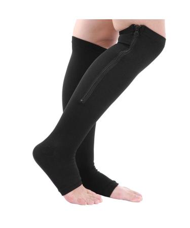 Brrnoo 1 pair of compression stockings unisex medical seamless non-slip knee hollow socks leg-shaped stockings for the sports prevention of bumping varicose veins (L/XL-Schwarz)