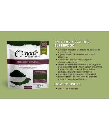 Organic Traditions Spirulina Powder - 5.3oz | Pure & Nutrient-Rich Superfood - Buy Online on GoSupps.com