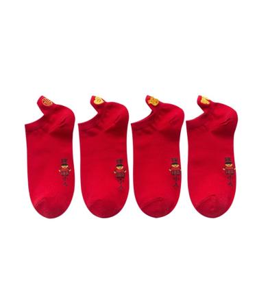 Chinese New Year Red Socks Embroidered Natal Year Men's and Women's Socks and Boat Socks 4 Pairs 36-42 (Color : Style 1 Size : 36-42) 36-42 Style 1