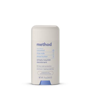 Method Deodorant Simply Nourish Coconut Rice Milk + Shea Butter notes 24 Hour Odor Protection 2.65 oz