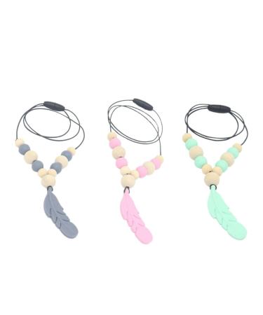 6pcs Pendants Chewy Necklace Soothing Hanging- Shaped Chewing- Shape Pendant Toys Molar Newborns Teething Toddler Fashion Assorted Color 36.5X1.8X1.5