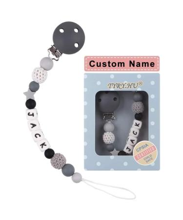 Tyry.hu hook pacifier chain with name boys girl personalized pacifier strap clip pacifier clips for baby gift newborn g-gray