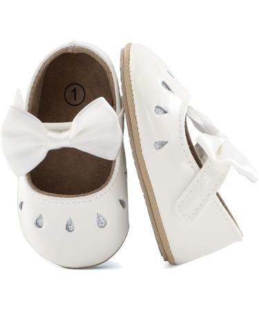 LACOFIA Baby Girls Anti-Slip First Walking Shoes | Infant Bowknot Mary Jane Princess Party Shoes 6-12 Months - White - Buy Online on GoSupps.com