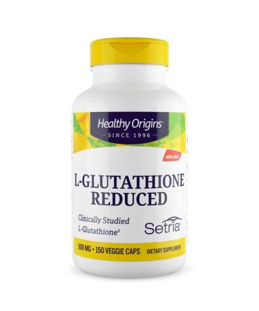 Healthy Origins L-Glutathione Reduced 500mg 150 Vegan Capsules Lab-Tested Vegetarian Soy Free Gluten Free Non-GMO