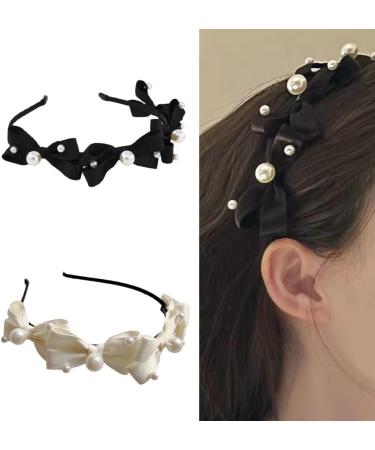 JSGHGDF Pearl Bowknot Headbands for Woman Girls Knotting Hairband for Spa Delicate Hairband for Girls Taking Photo Black - Buy Online on GoSupps.com