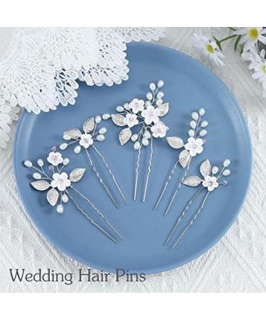 Edary Bridal Wedding Flower Hairpins - Pearl Jewelry & Silver Hair Clips for Women & Girls (5 Pack) | International Shipping - Buy Online on GoSupps.com