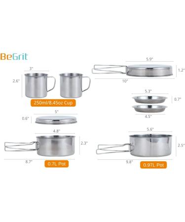 BeGrit Backpacking Camping Cookware Mini Picnic Cooking Mess Kit - 8pcs Set for Hiking - Buy Online on GoSupps.com