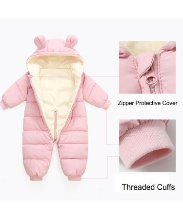 BRONG Baby Snowsuit Winter Coat | Pink Hooded Fleece Romper | 9-12 Months - Buy Online on GoSupps.com