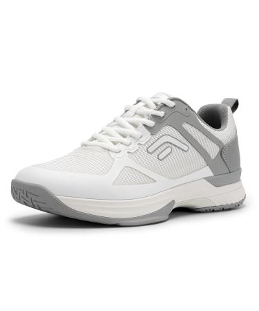 Fitville extra wide tennis shoes men badminton shoes slipproof indoor shoes comfortable sports shoes breathable fitness shoes sneakers for wide feet 42.5 EU X-wide white with gray